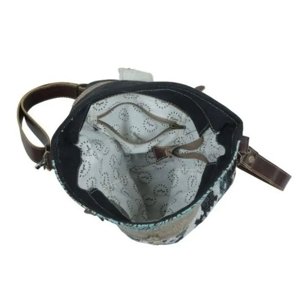 Myra Bag Handmade Brave Shoulder Bag Upcycled Canvas & Cowhide Leather